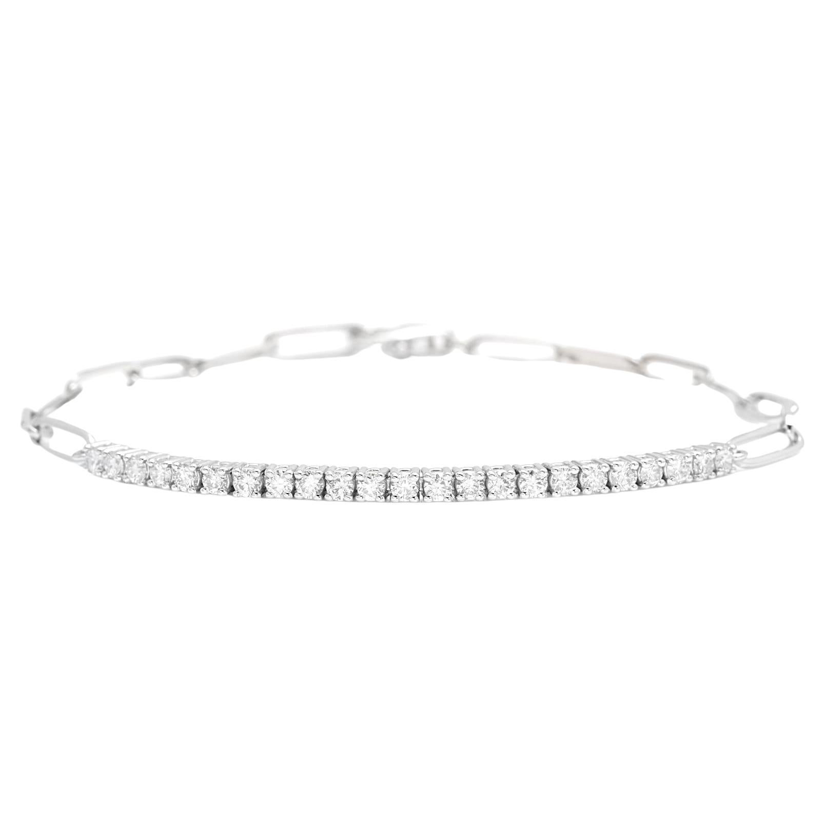 0.90 Ct Stunning Natural Diamond 14K White Gold Tennis Paperclip Style Bracelet For Sale
