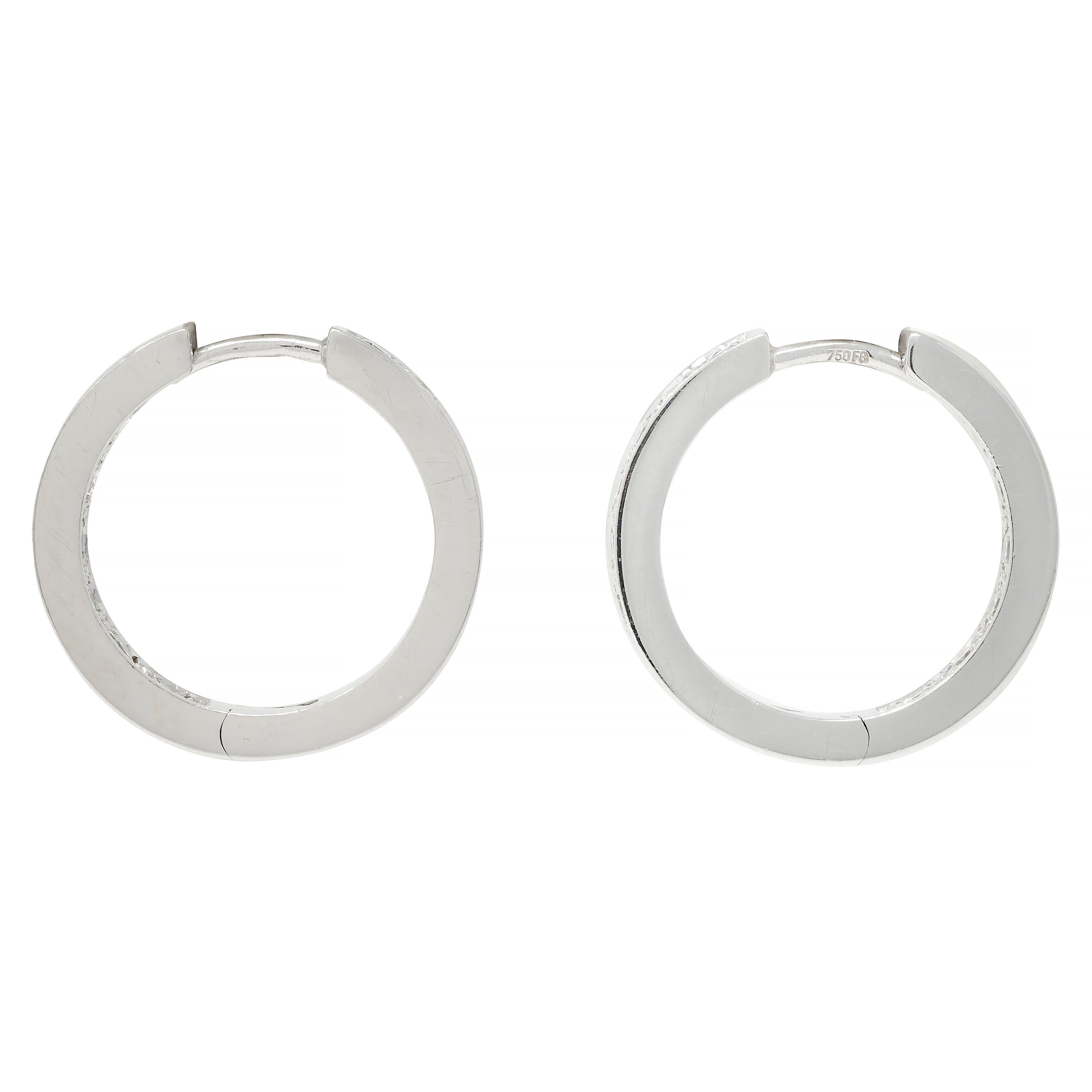 Orecchini a cerchio in oro bianco 18 carati con diamante 0,90 CTW, interno ed esterno 18 mm In condizioni ottime in vendita a Philadelphia, PA