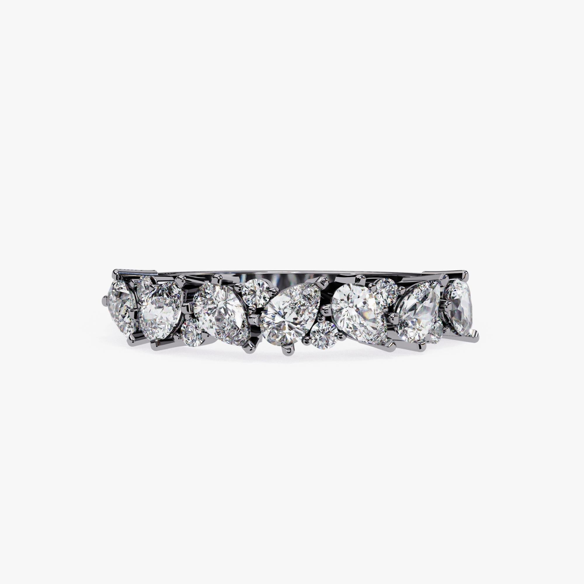 0.90 Ctw Diamond Band, 14K Solid Gold, Pear and Round Diamonds, Everyday, SI-GH For Sale 5