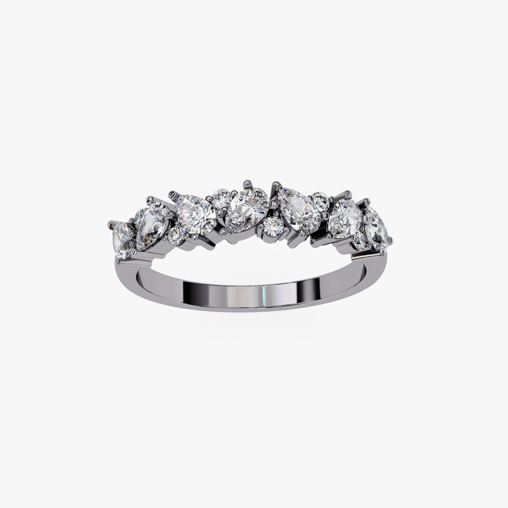 0.90 Ctw Diamond Band, 14K Solid Gold, Pear and Round Diamonds, Everyday, SI-GH For Sale 6
