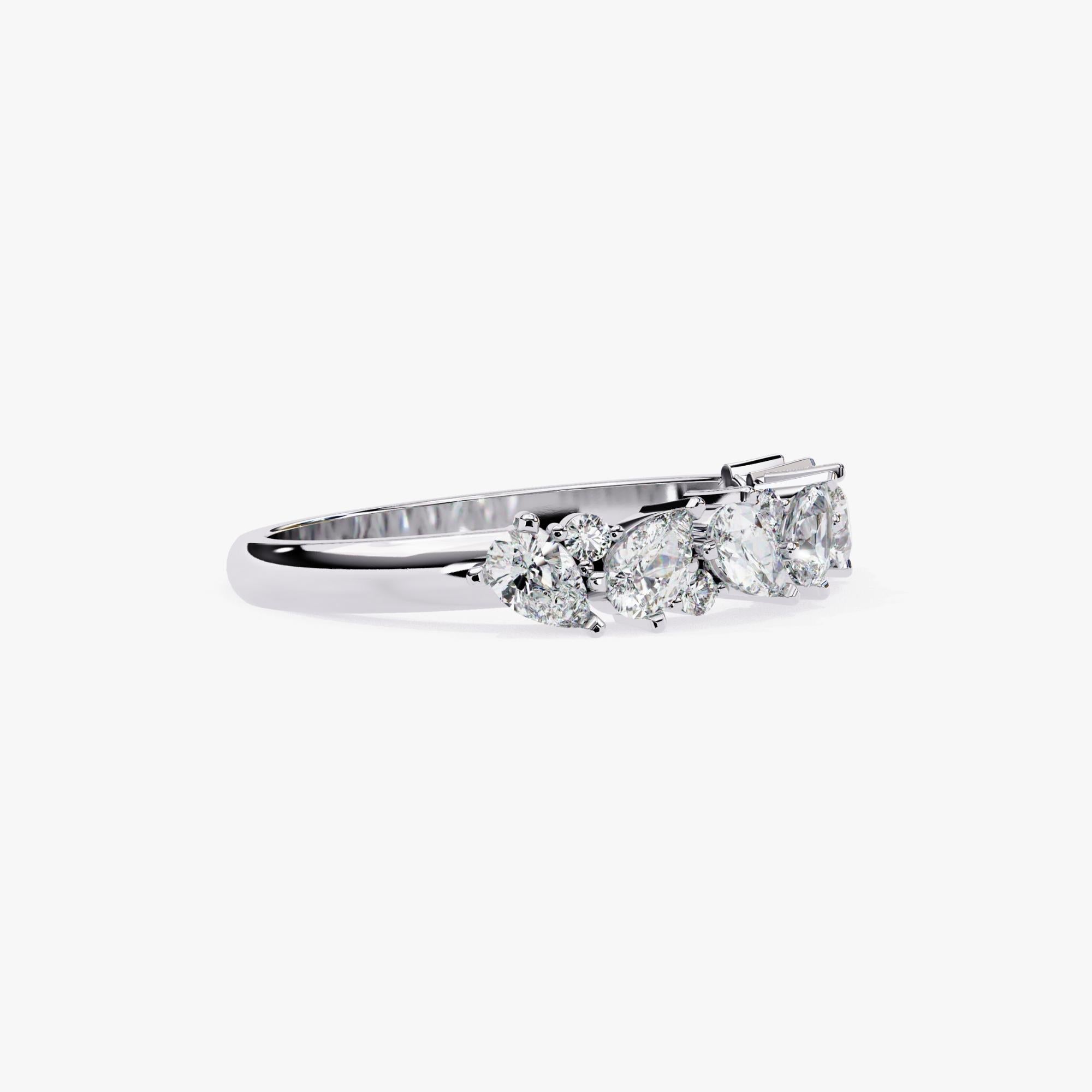Contemporary 0.90 Ctw Diamond Band, 14K Solid Gold, Pear and Round Diamonds, Everyday, SI-GH For Sale