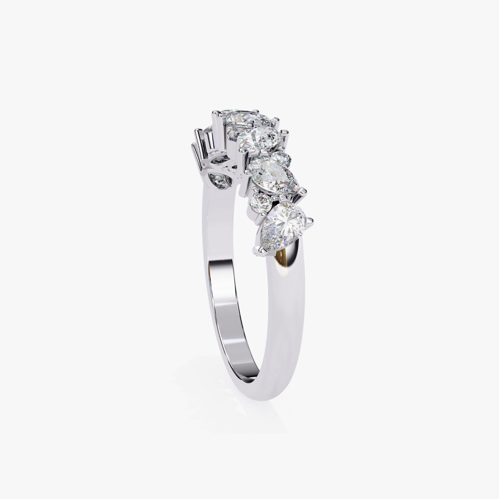 0.90 Ctw Diamond Band, 14K Solid Gold, Pear and Round Diamonds, Everyday, SI-GH In New Condition For Sale In New York, NY