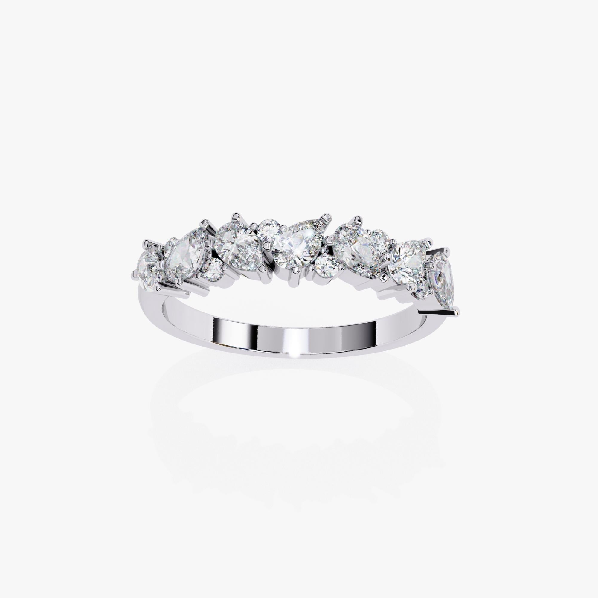 Women's 0.90 Ctw Diamond Band, 14K Solid Gold, Pear and Round Diamonds, Everyday, SI-GH For Sale