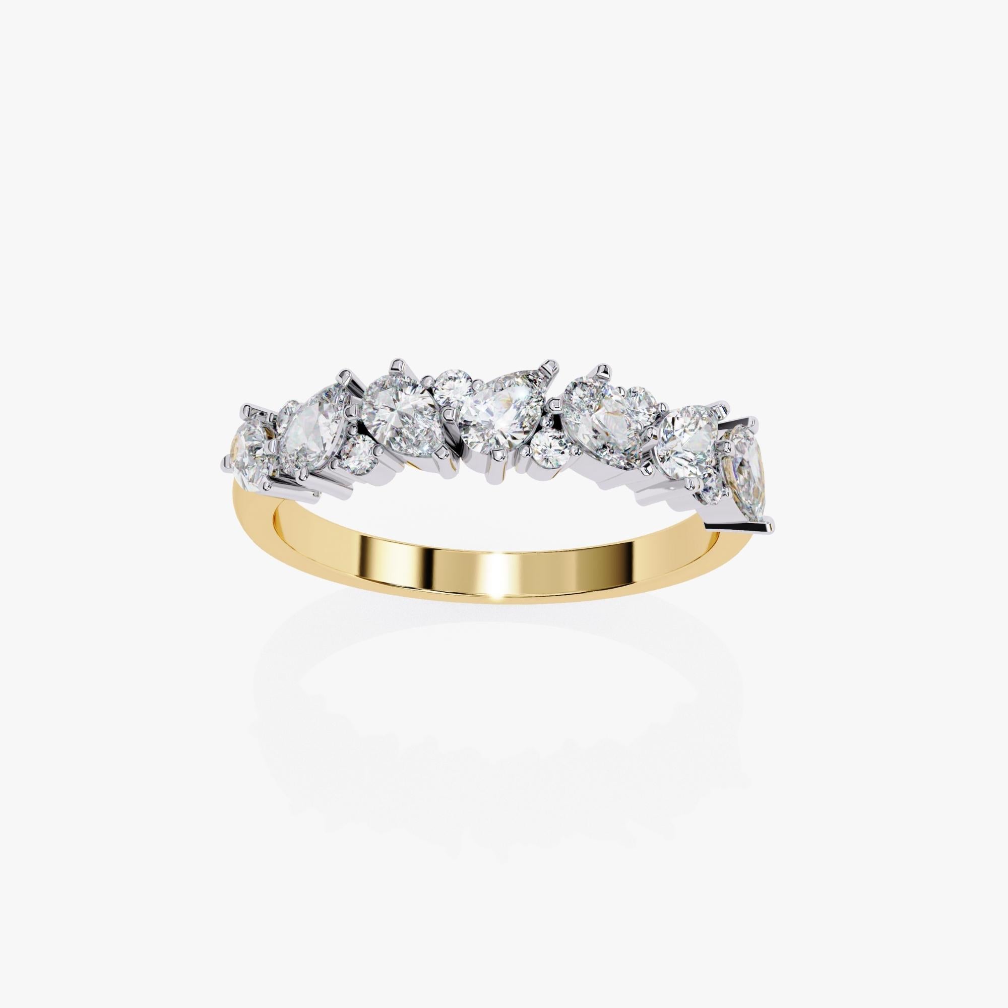 0.90 Ctw Diamond Band, 14K Solid Gold, Pear and Round Diamonds, Everyday, SI-GH For Sale 2