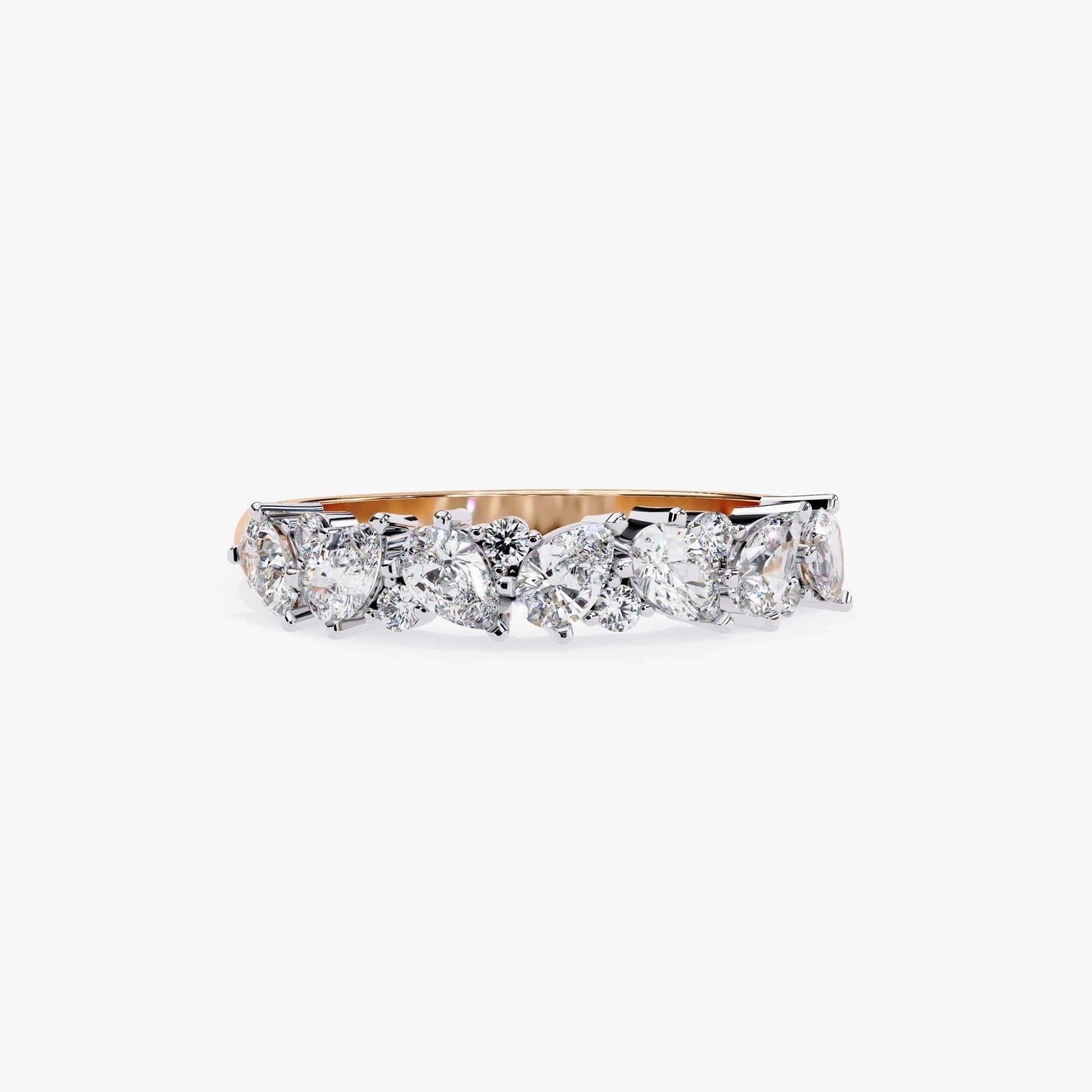 0.90 Ctw Diamond Band, 14K Solid Gold, Pear and Round Diamonds, Everyday, SI-GH For Sale 3