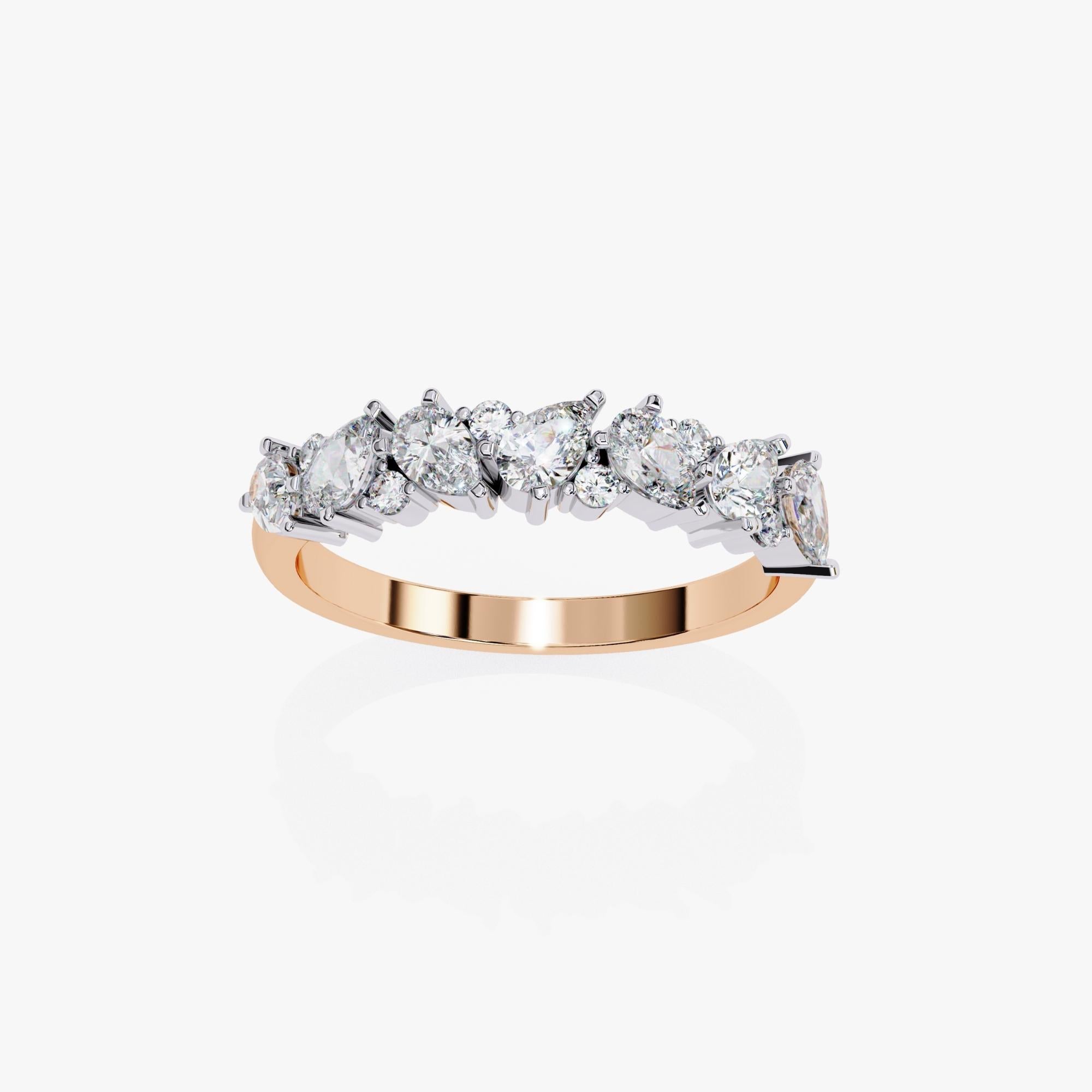 0.90 Ctw Diamond Band, 14K Solid Gold, Pear and Round Diamonds, Everyday, SI-GH For Sale 4