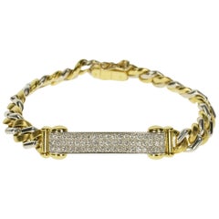 0.90 Carat Diamond Bar Two-Tone Curb Chain Gold Bracelet