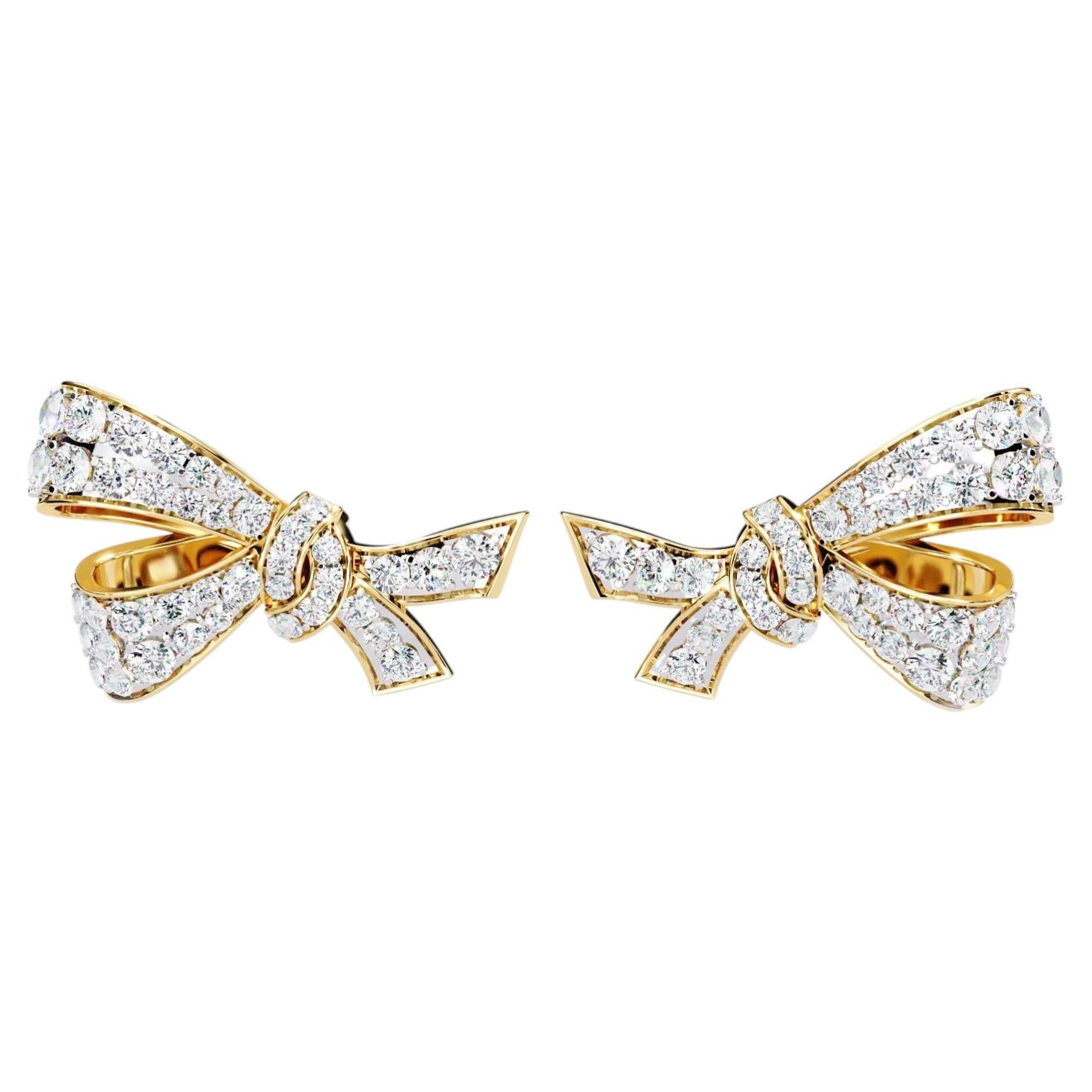 0.90 CTW Diamond Bow Stud Earrings in 14K Gold, SI+ Coquette Earrings