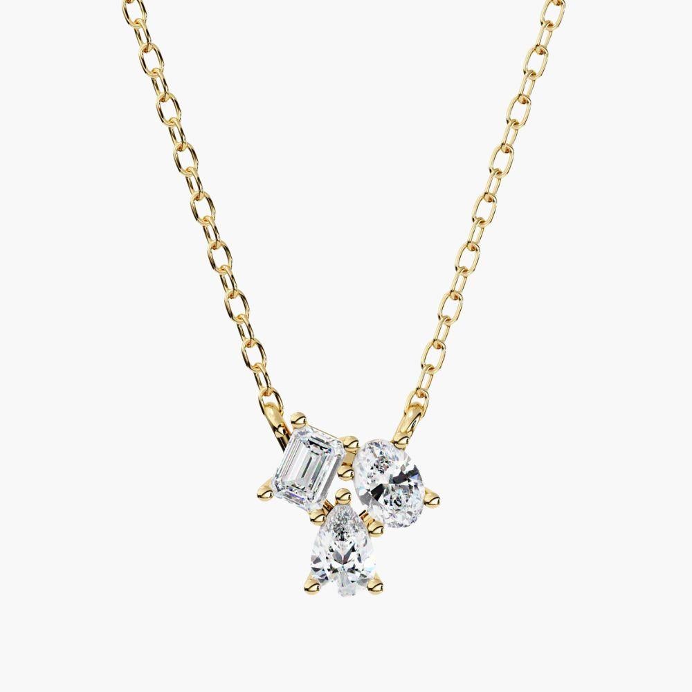 0.90 Ctw Multi-Cut Diamond Gemstone Cluster Pendentif 14k Gold en vente 1