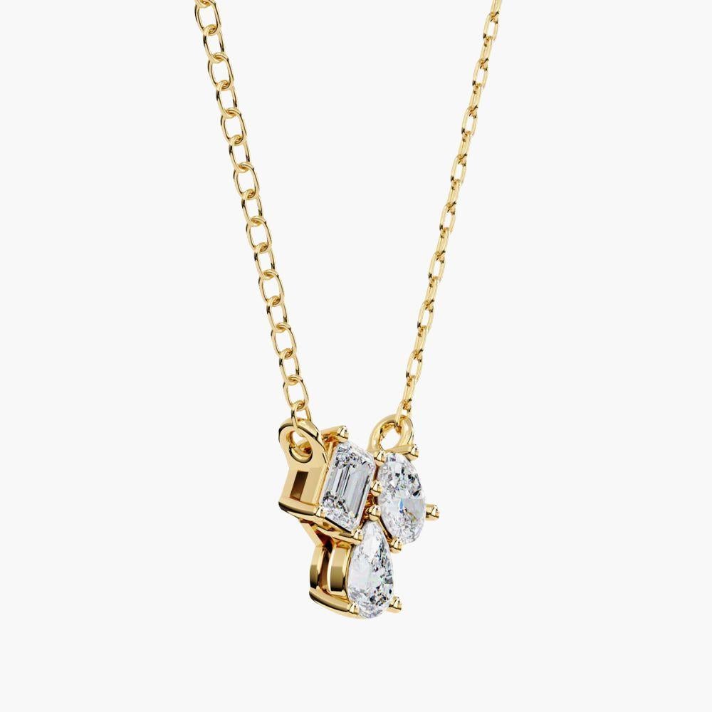 0.90 Ctw Multi-Cut Diamond Gemstone Cluster Pendentif 14k Gold en vente 3