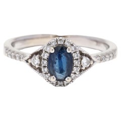 Vintage 0.90 Ctw Sapphire Diamond Engagement Ring, 10K White Gold, Ring