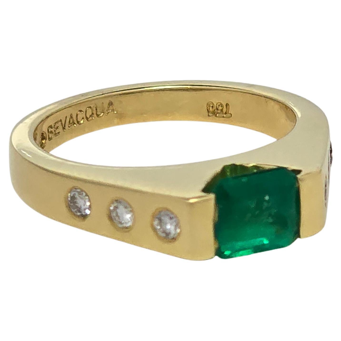 0.90 Diamante Esmeralda anillo moderno anillo unisex 18KT en venta