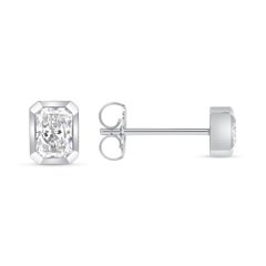 0.90 Tcw Radiant Diamond 18k White Gold Stud Earring Bezel Set, Stud Earring