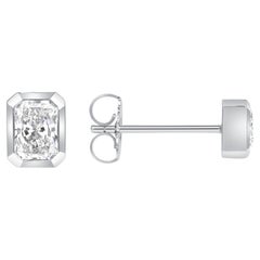 0.90 Tcw Radiant Diamond 18k White Gold Stud Earring Bezel Set, Stud Earring
