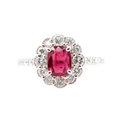 0.905 Carat Ruby and Diamond Cluster Ring Set in Platinum