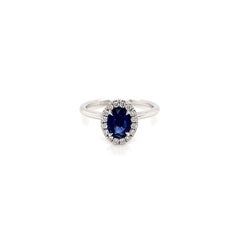 1.14 Total Carat Sapphire Diamond Ladies Halo Ring