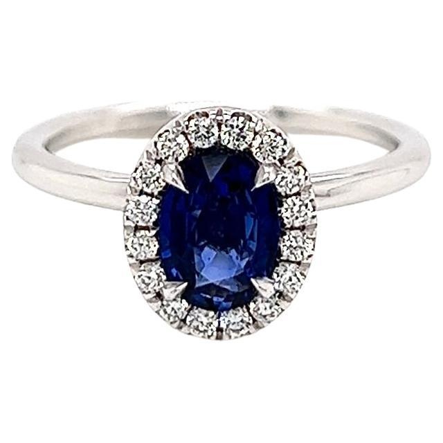1.14 Total Carat Sapphire Diamond Ladies Halo Ring For Sale