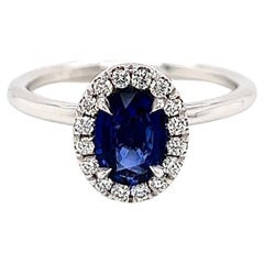 1.14 Total Carat Sapphire Diamond Ladies Halo Ring