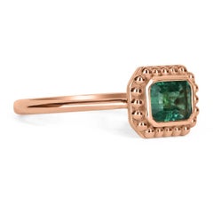 0.90ct 14K Bezel Set Emerald Cut Emerald Solitaire Rose Gold Bead Ring