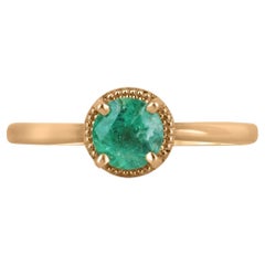 0.90ct 14K Medium Green Round Cut Emerald Solitaire Ring Set in Rose Gold
