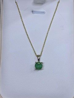 0.90ct Colombian Emerald Chunky Solitaire Pendant Necklace 18ct Yellow Gold