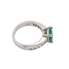 0.90ct Cushion Shape Emerald & Diamond Solitaire Ring in Platinum