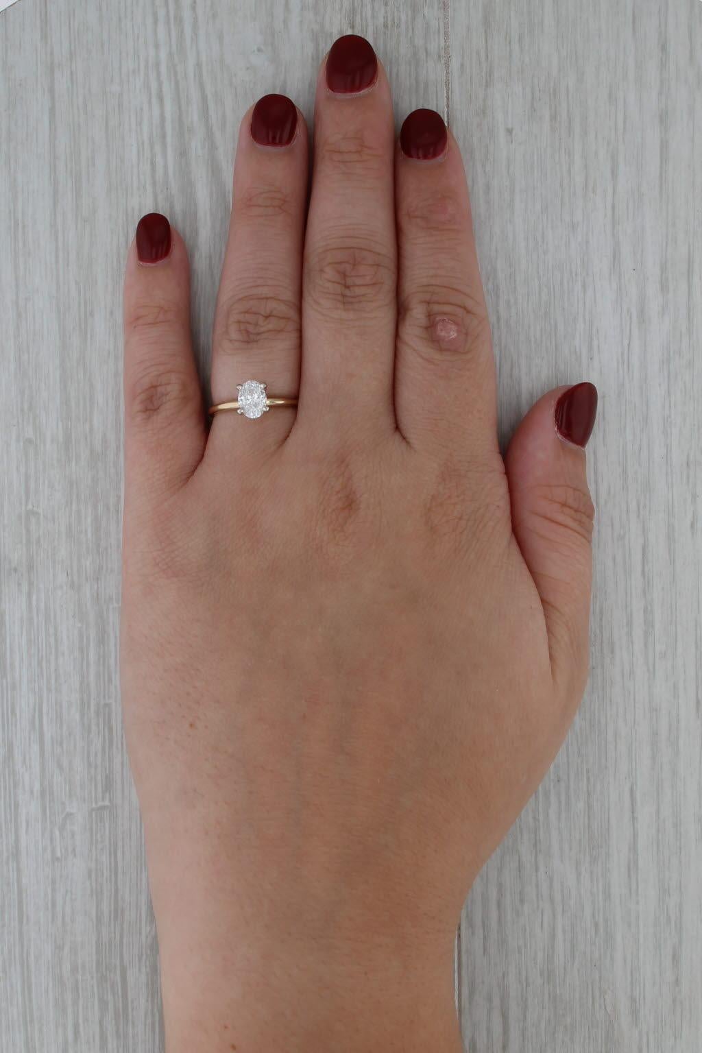 0.90ct Diamond Oval Solitaire Engagement Ring 14k White Yellow Gold Size 6 GIA en vente 4