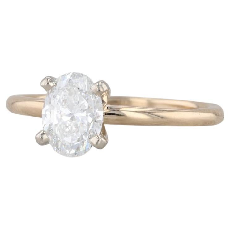 0.90ct Diamond Oval Solitaire Engagement Ring 14k White Yellow Gold Size 6 GIA