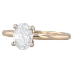 0.90ct Diamond Oval Solitaire Engagement Ring 14k White Yellow Gold Size 6 GIA