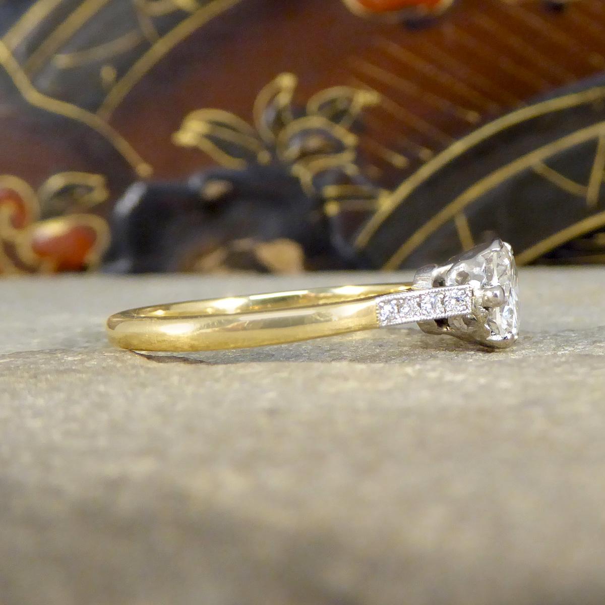 Art Deco 0.90ct Diamond Solitaire Engagement Ring in 18ct Yellow Gold and Platinum