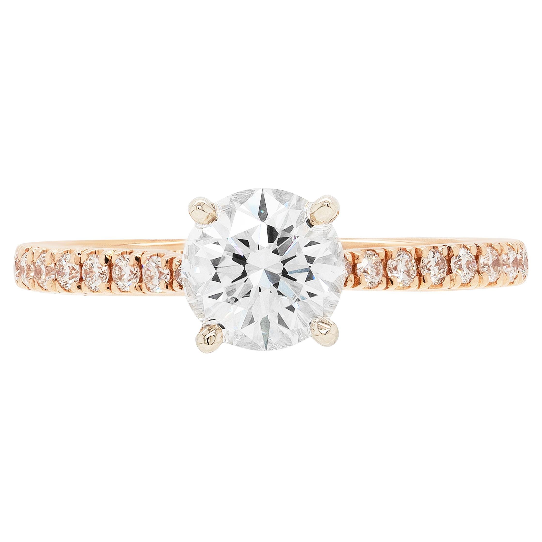 Bague de fiançailles en or blanc et rose 18 carats avec diamants de 0,90 carat E VVS2 en vente