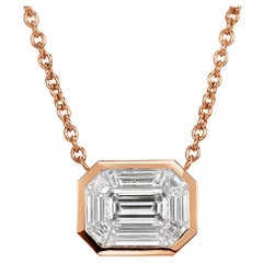 0.90ct Emerald and Trapezoid Cut Mosaic Diamond Pendant in 14K Rose Gold