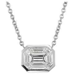 0.90ct Emerald and Trapezoid Cut Mosaic Diamond Pendant in 14K White Gold