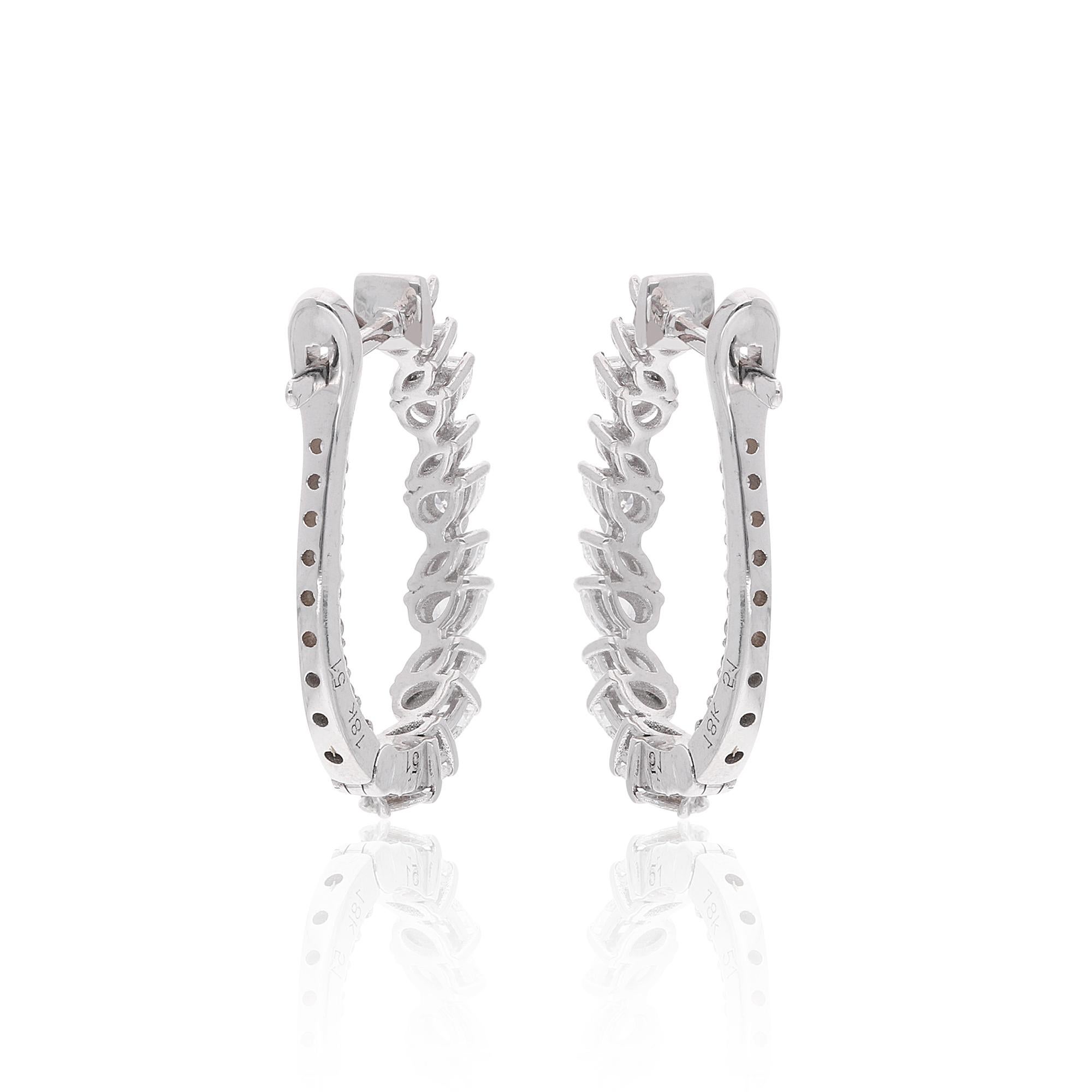 Women's 0.90 Carat Marquise Pear Round Diamond Hoop Earrings 14 Karat White Gold Jewelry For Sale