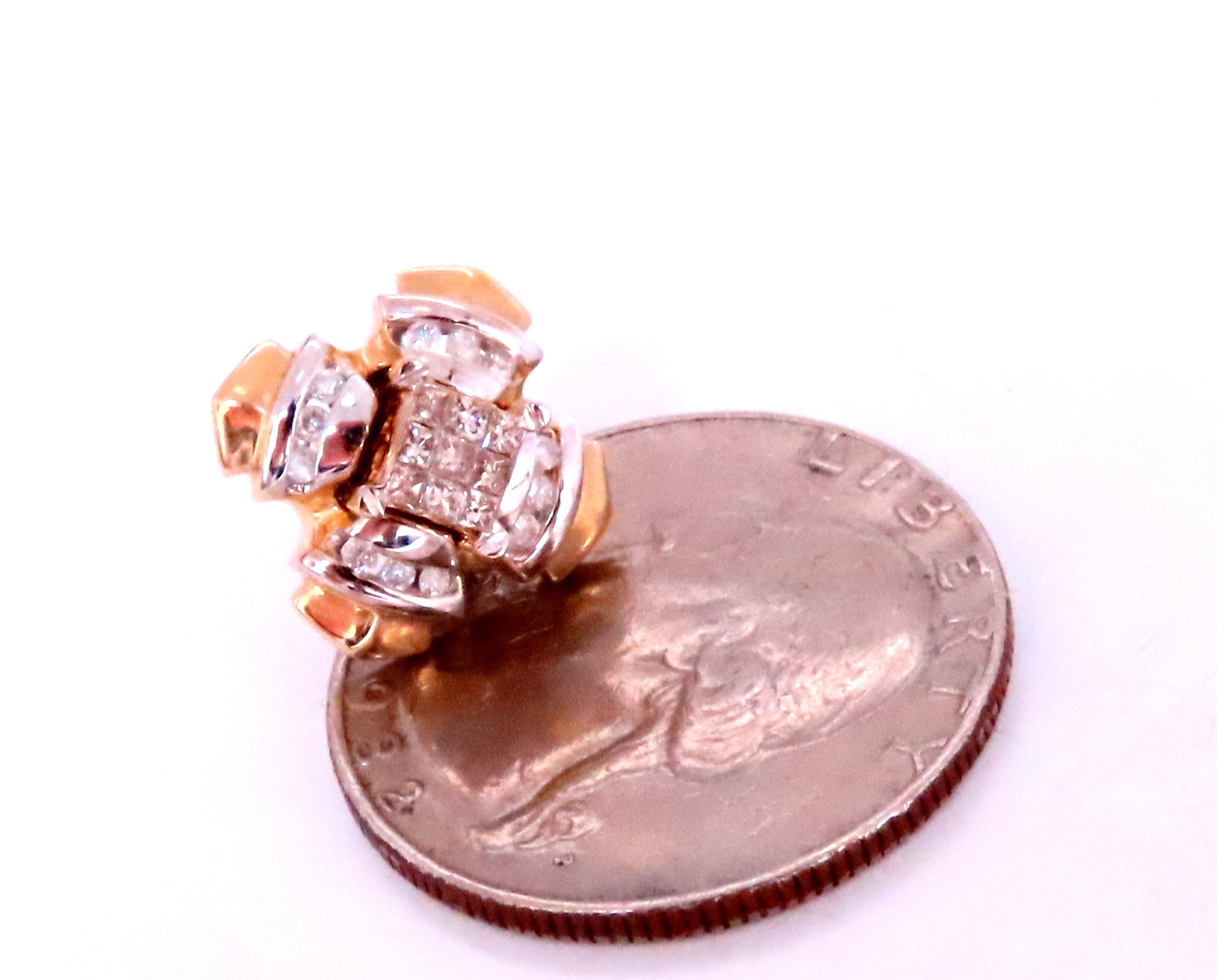 0,90ct diamantes naturales talla redonda y princesa 
j-color si-1 claridad 
Oro amarillo de 14 quilates 6,4 gramos 
Cubierta de 14 mm de diámetro 
Espárrago de 5,7 mm de diámetro