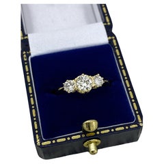 1,00 ct Anillo retro de oro amarillo de 18 quilates hecho a mano con 3 diamantes de talla europea antigua