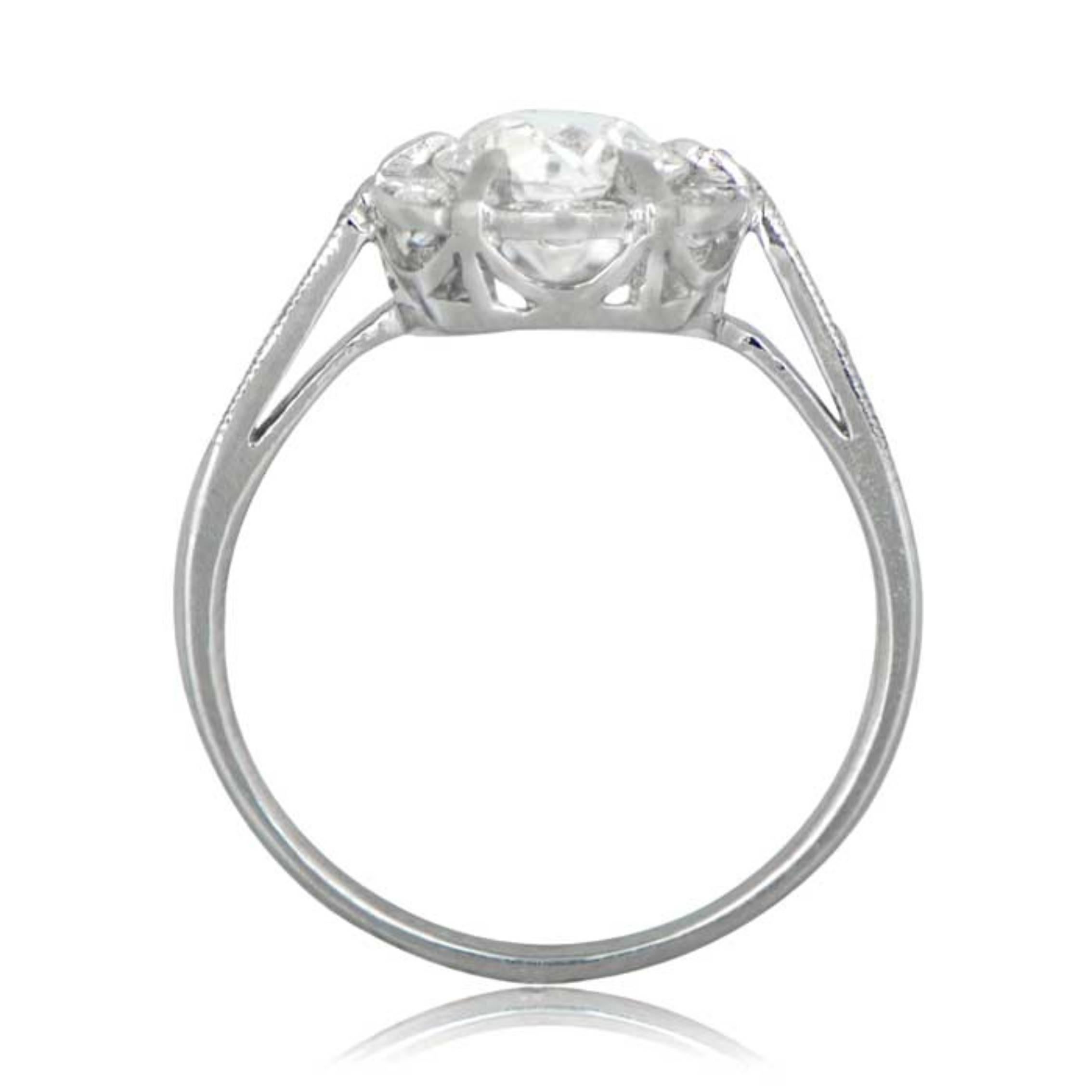 Art Deco 0.90ct Old European Cut Diamond Cluster Engagement Ring, Diamond Halo, Platinum For Sale