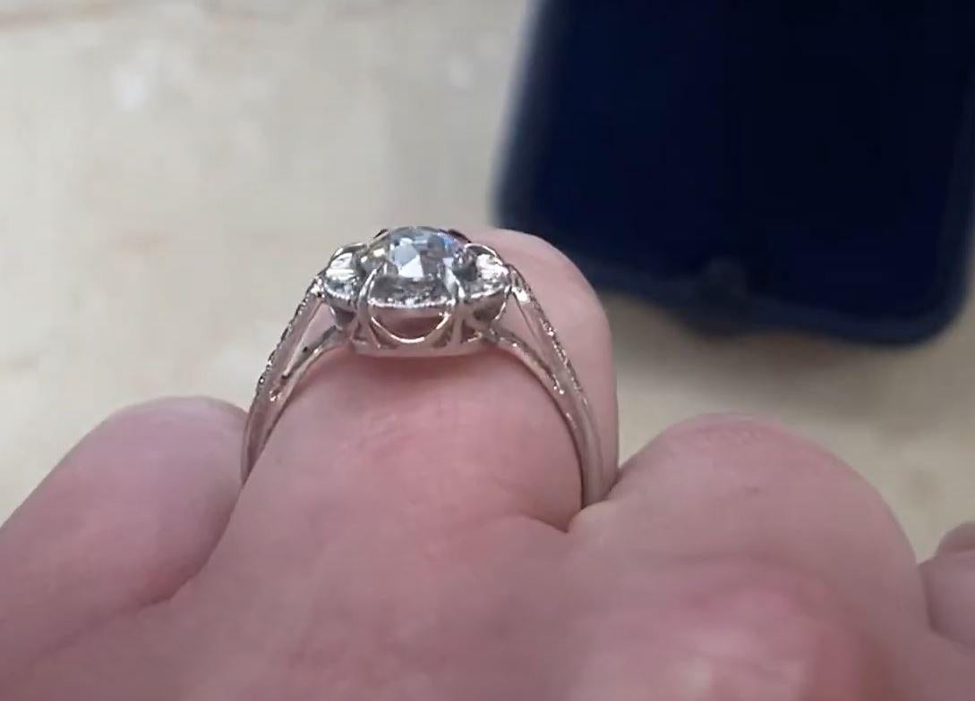 0.90ct Old European Cut Diamond Cluster Engagement Ring, Diamond Halo, Platinum For Sale 3