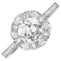 0,90 Karat Diamant-Cluster-Verlobungsring mit alteuropäischem Schliff, Diamant-Halo, Platin