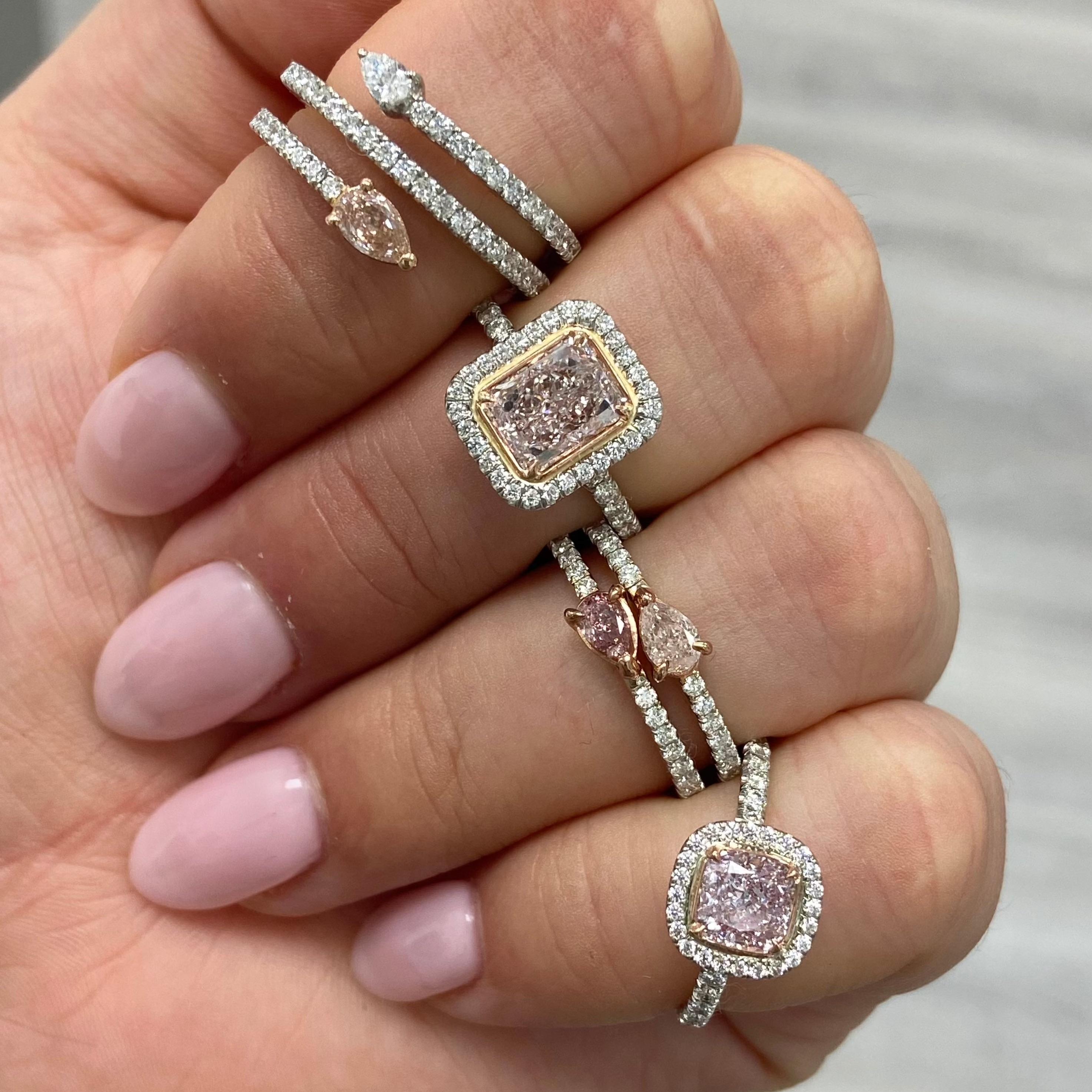 Pear Cut 0.90ct Pink Pear Spiral Diamond Ring