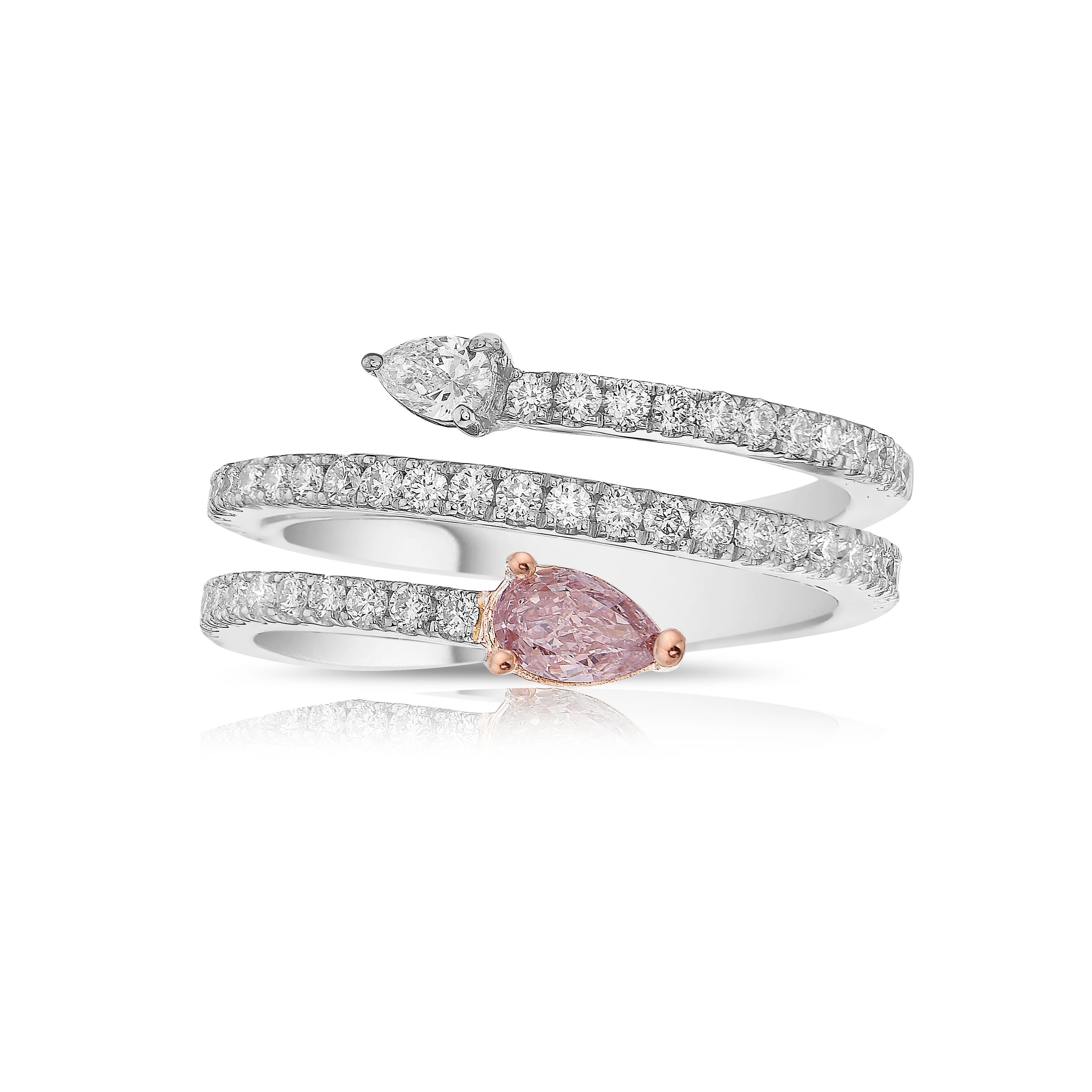 0.90ct Pink Pear Spiral Diamond Ring In New Condition In New York, NY