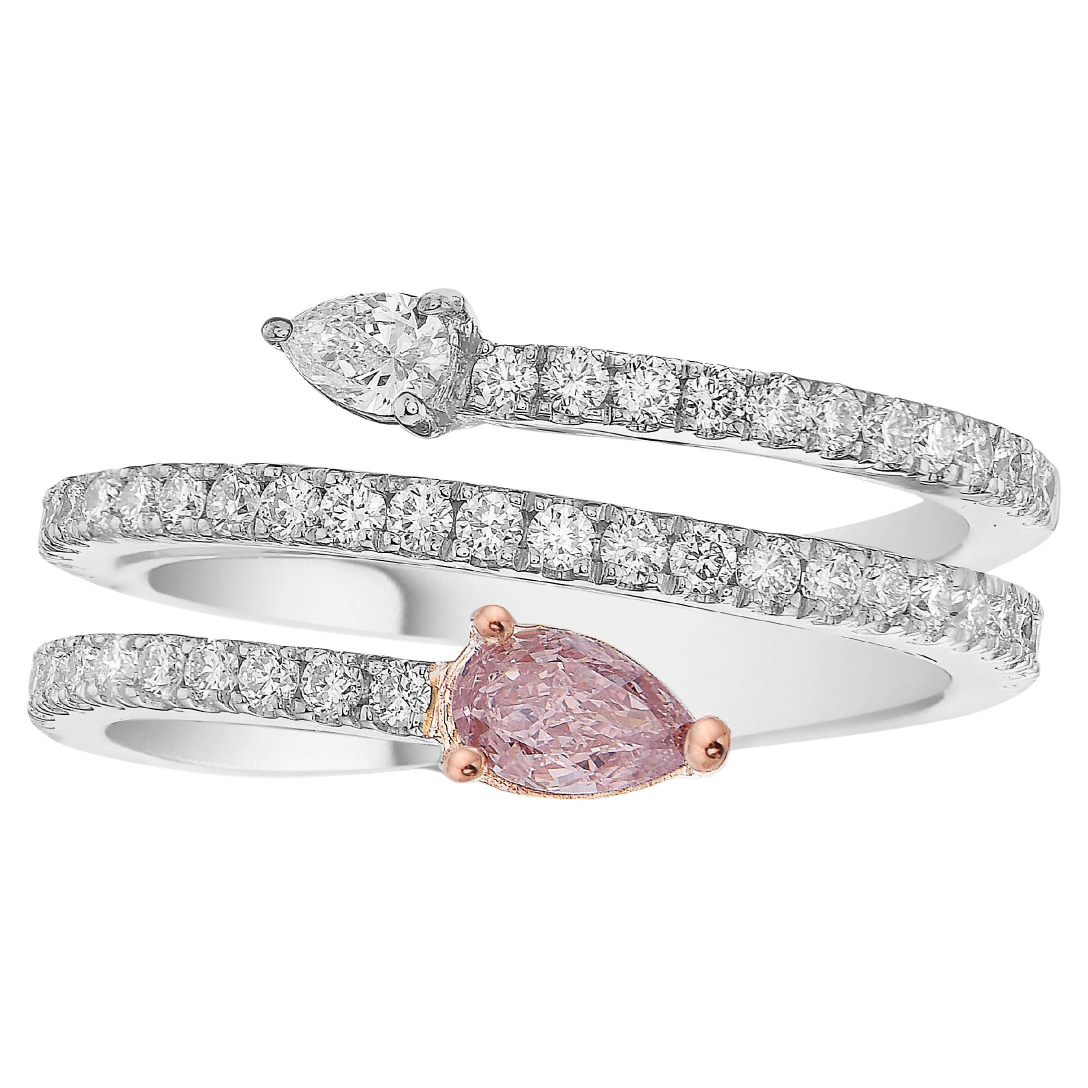 0,90 Karat Rosa birnenförmiger Spiral-Diamantring im Angebot