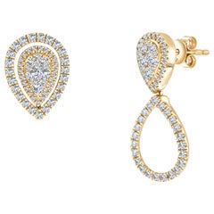 Boucles d'oreilles en or jaune avec diamants ronds et brillants de 0,90 carat, personnalisables en forme de poire 