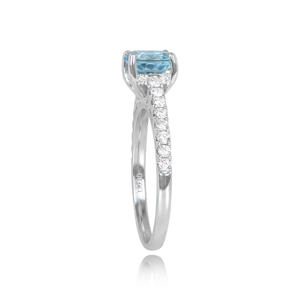 Art Deco 0.90ct Round Cut Aquamarine Engagement Ring, 18k White Gold  For Sale