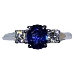 0.90ct Sapphire And Diamonds Trilogy Chunky Engagement Ring In 18ct White Gold