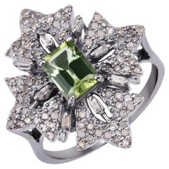 0.90cttw Green Tourmaline with Diamonds 0.61cttw Victorian-Style Sterling Silver