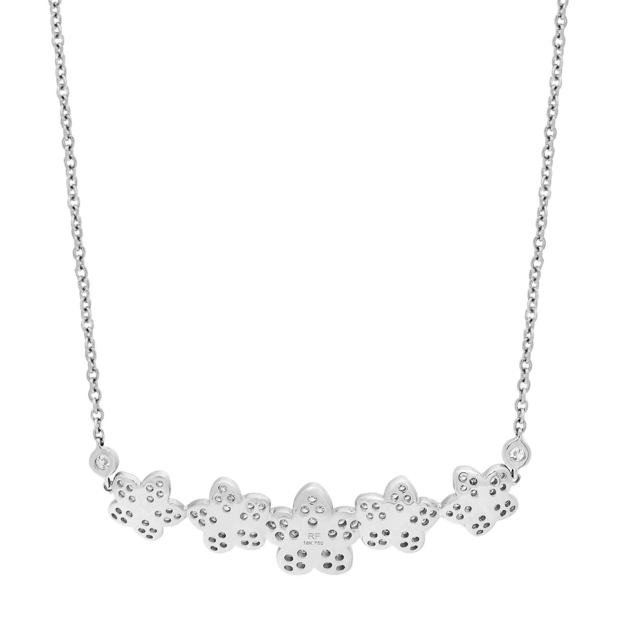 Modern 0.90Cttw Round Cut Diamond Floral Bar Necklace 18K White Gold 18 Inches For Sale