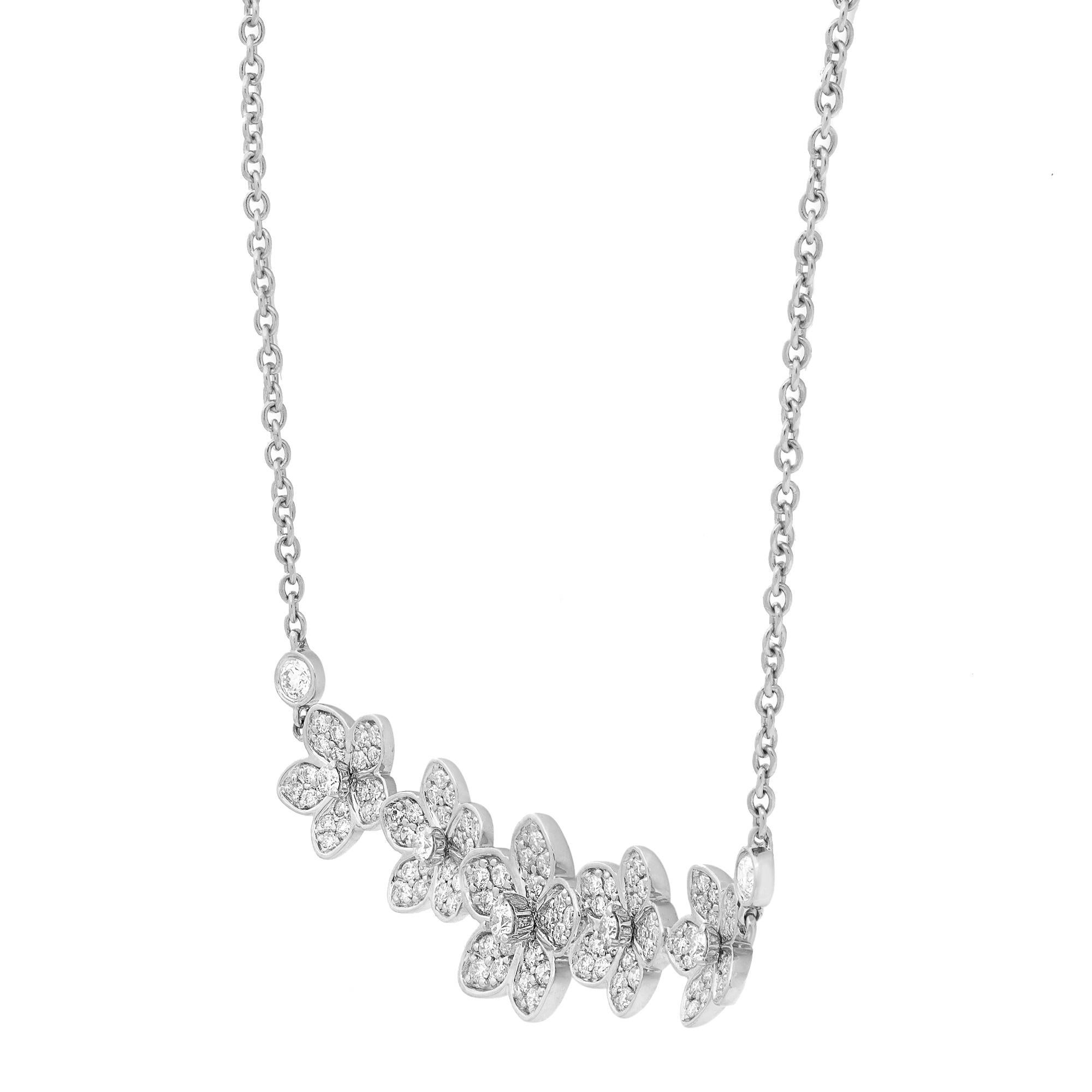 0.90Cttw Round Cut Diamond Floral Bar Necklace 18K White Gold 18 Inches In New Condition For Sale In New York, NY