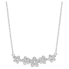 0.90Cttw Round Cut Diamond Floral Bar Necklace 18K White Gold 18 Inches