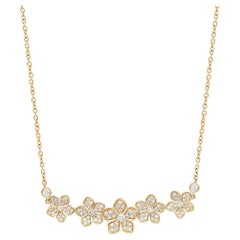 0.90Cttw Round Cut Diamond Floral Bar Necklace 18K Yellow Gold 18 Inches
